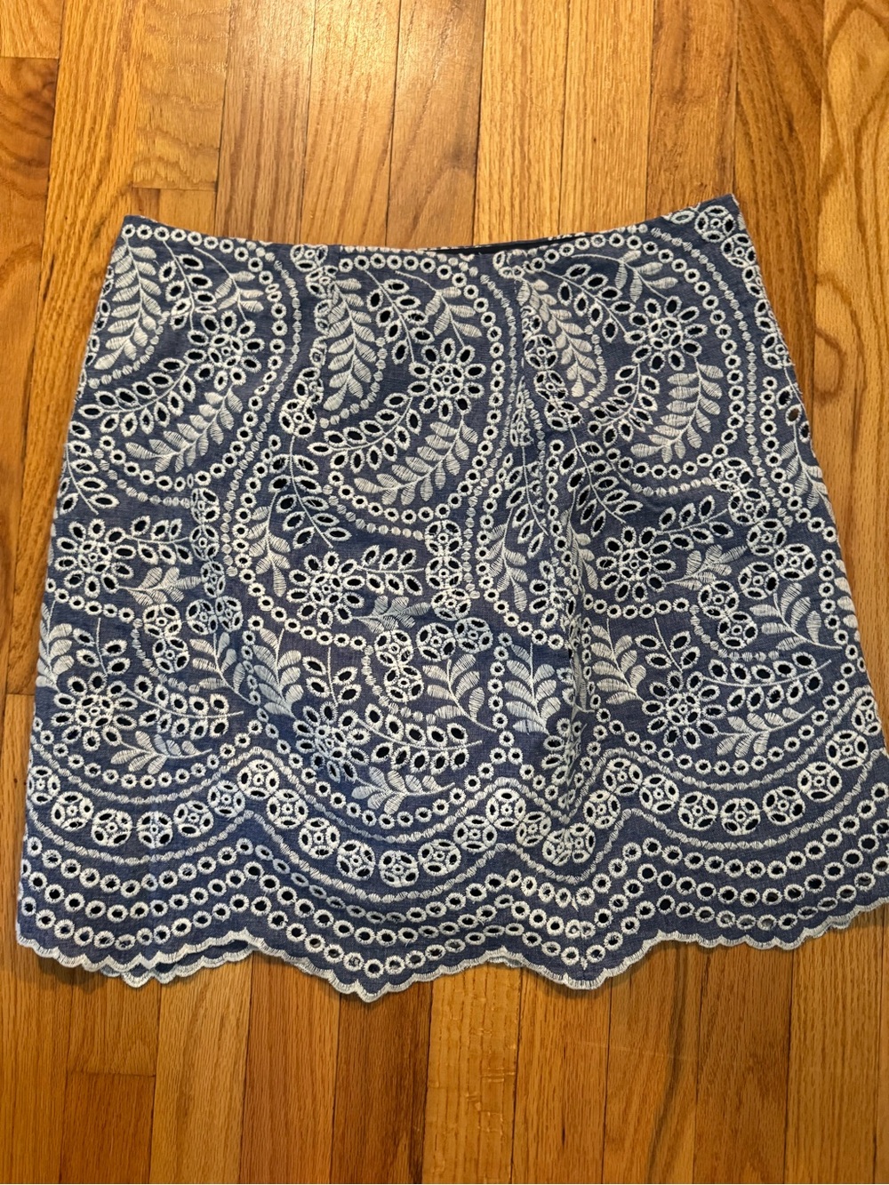 LOFT Blue and White Embroidered Eyelet A-Line Skirt